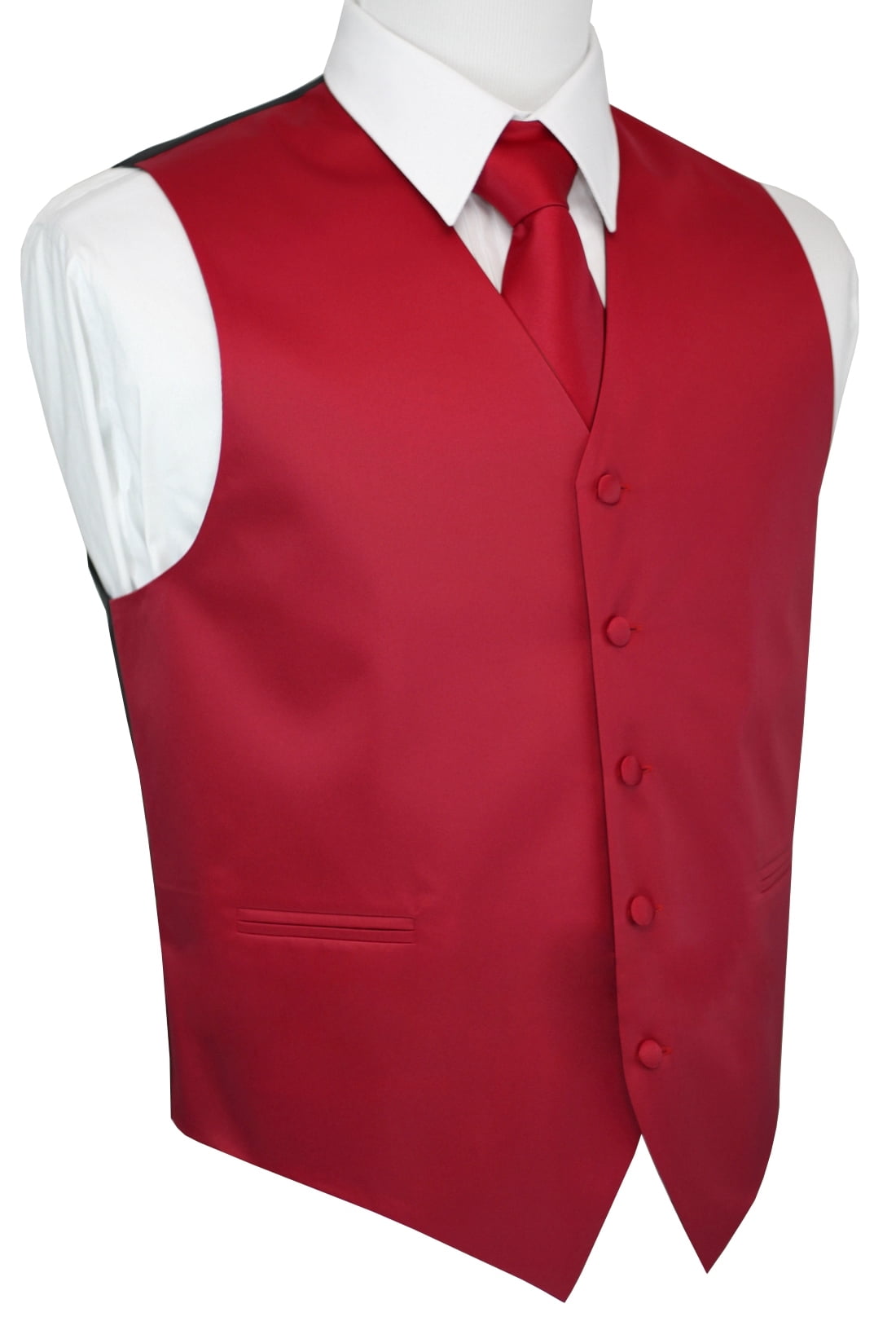 New Men's Tuxedo Vest Vertical Stripes Necktie Hankie set prom party Red 