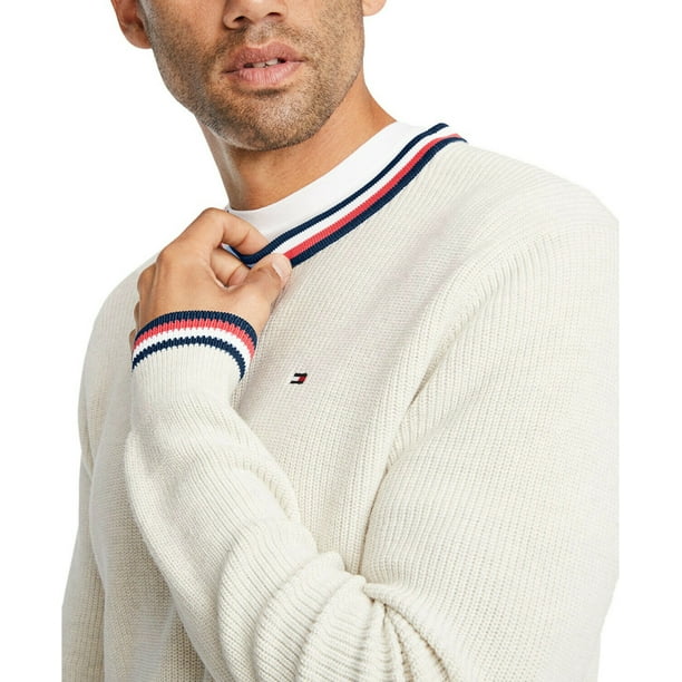 Tommy Hilfiger Men's Geneva Tipped Ribbed-Knit Sweater White Heather ...