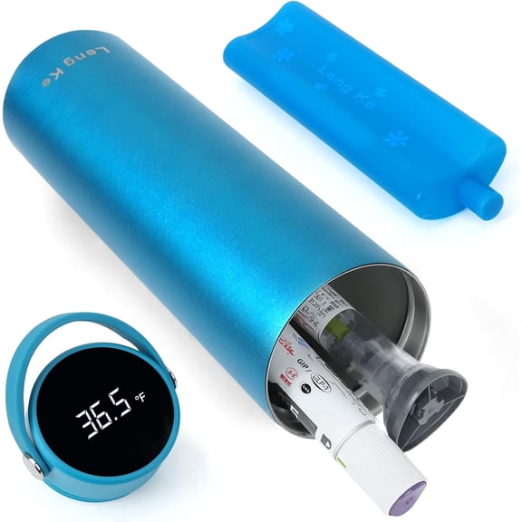48H Insulated Cooler Travel Case for Zepbound or Mounjaro Injector Pens, GLP-1 Travel Case TSA Approved with ℃/℉ Digital Temp Display and Reusable Ice Pack, for Trip & Daily Use (Blue)
