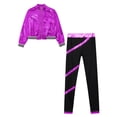 thumbnail image 3 of iEFiEL Girls Hip Hop Street Dance Outfit Metallic Long Sleeve Bomber Jacket with High Waist Pants Activewear Purple 12, 3 of 5