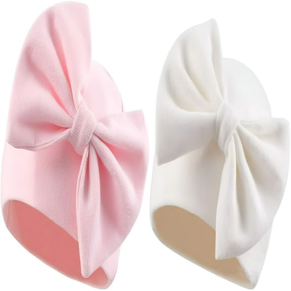 TELOLY Newborn Baby Girl Hat Cotton Baby Bow Beanie Preemie Hats Spring Infant Hats for Girls 0-12 Months