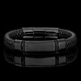 thumbnail image 3 of Crucible Jewelry Men's Polished Black Plated Steel ID Leather Bracelet- 8.25" + 0.5" Ext, 3 of 5