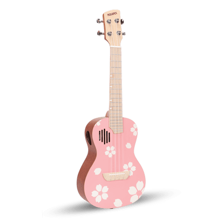 PICKAPICK Concert Ukulele UC23 ,23 Inch Solid Top Spruce Ukulele with Gig Bag, Strap & Heart Pick, Easy to Play for Beginners (Pink Sakura)
