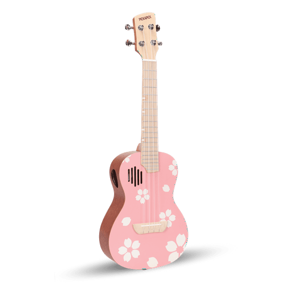 PICKAPICK Concert Ukulele UC23 ,23 Inch Solid Top Spruce Ukulele with Gig Bag, Strap & Heart Pick, Easy to Play for Beginners (Pink Sakura)