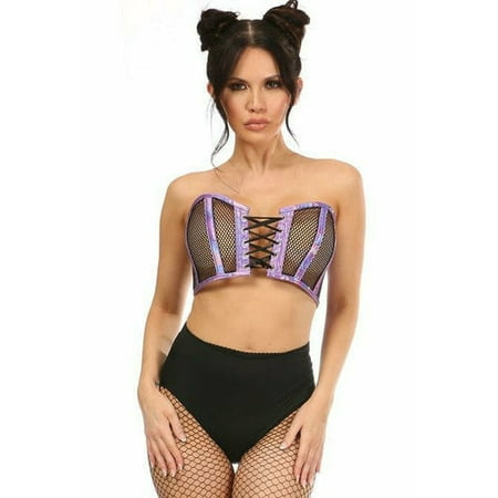 

Lavish Purple Holo & Fishnet Lace-Up Short Bustier Top