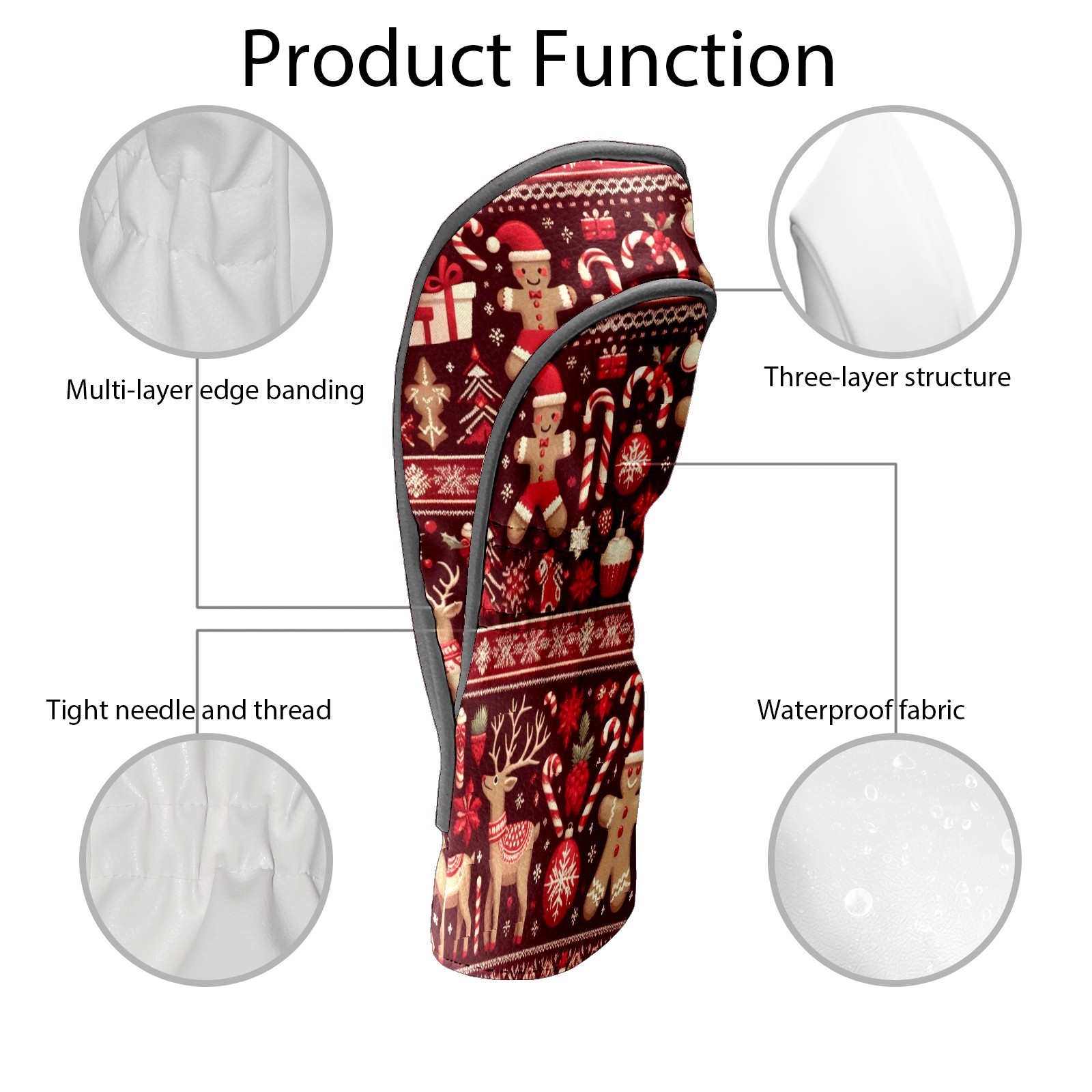 Golf Club Covers, Rown Xmas Gingerbread Premium PU Leather Driver Hybrid Putter Head Covers with Velvet Lining, Waterproof Golf Gifts for Men Women