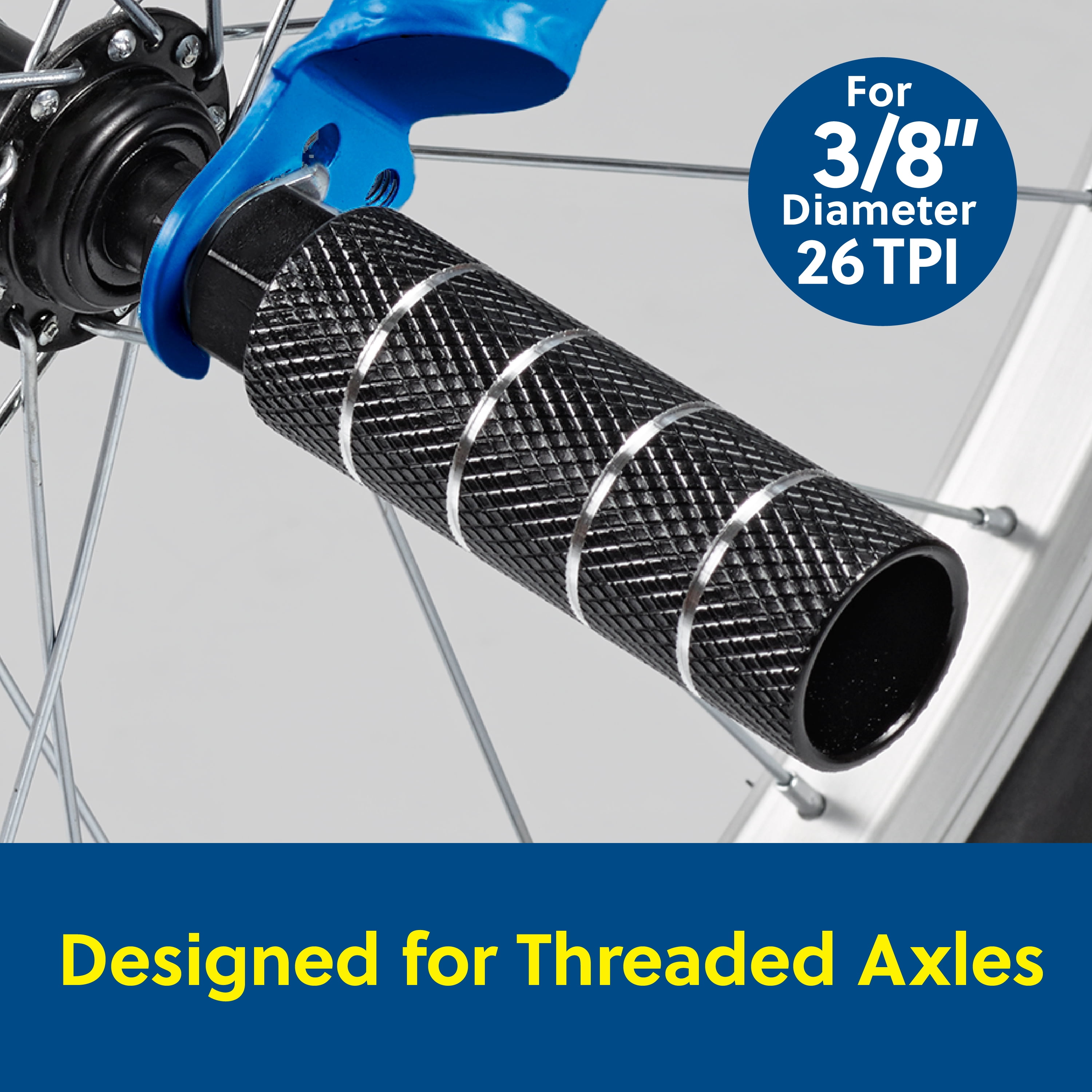 Concord Bike Pegs for Front and Rear Axle, Freestyle, Black/Silver, 3/8 in Threaded Axle, 26 TPI, 1 Pair