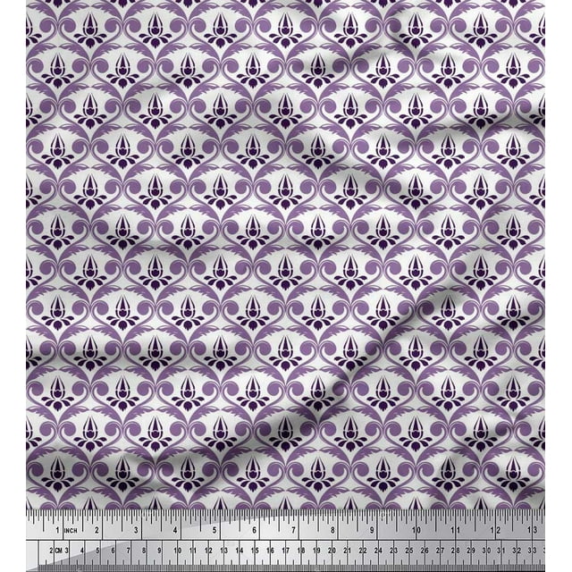 Soimoi Japan Crepe Satin Fabric Ogee Damask Print Sewing Fabric Yard 42 Inch Wide