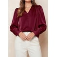 thumbnail image 6 of PRETTYGARDEN Satin Long Sleeve Womens Blouses Dressy Casual | Glossy Smooth Silk Fabric,Lantern Sleeve Fall Tops,Decorative Button Pullover,V Neck Shirts,Office Work Business Outfits, 6 of 9