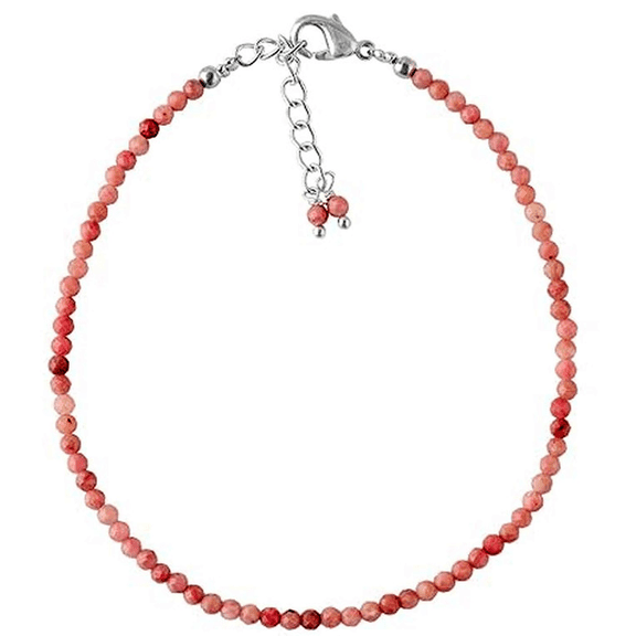 Rhodonite 2-2.5mm Round Shape Faceted Cut Beads 7 inch Adjustable Silver Plated Clasp Bracelet for men, women, unisex. Link Chain Stacking Bracelet.|LINK_05817