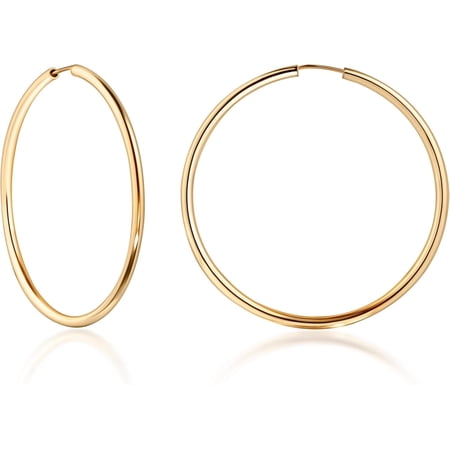 18K Gold Plated Endless Hoop Earrings, 3mm Thick, Varying Sizes 40-70mm, High Polish Finish, Tarnish Free[y088]