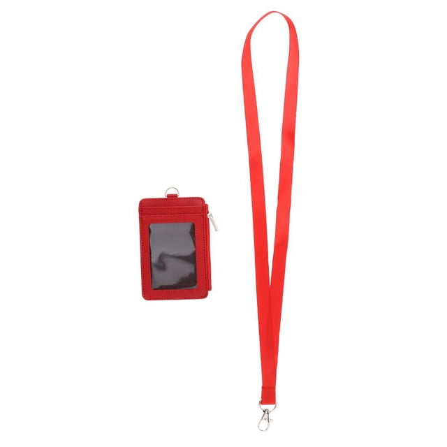 Porta de identificación sintética de estilo vertical de 2 cara 5 ranuras para 1 bolsillo con cremallera rojo Hugo Titular de la insignia con cordón