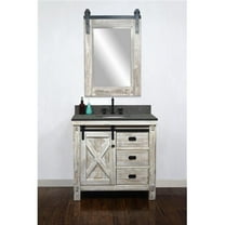 WK8536-W-MG TOP 36 in. Rustic Solid Fir Barn Door Style Single Sink Vanity in White Wash with Rustic Style Polished Textured Surface Granite Top in Matte Grey - No Faucet - 37 x 34.6 x 22 in.