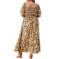thumbnail image 3 of GRACE & GRANDEUR Robe Maxi Bohème à Fleurs pour Femme Grande Taille, Manches Courtes, Encolure Carrée, Smockée, 1X Jaune, 3 of 6