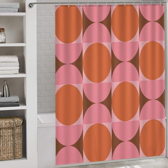 Mid Century Shower Curtain, Abstract Retro 50s 60s Style Geometric Print Shower Curtain Sets for Bathroom Fabric Bath Curtain Hooks 70"W x 72"L (Pack of 1)