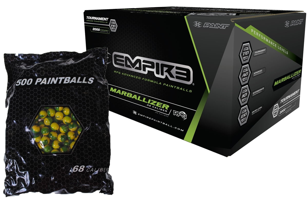 Empire Marballizer Case of 2000 Paintballs Green Swirl / Yellow Fill