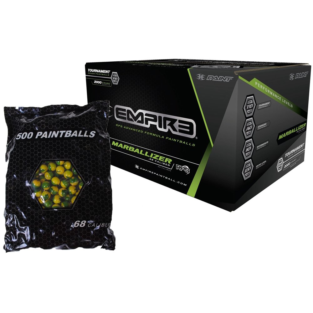 Empire Marballizer Case of 2000 Paintballs Green Swirl / Yellow Fill