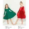 thumbnail image 5 of Stelle Long Sleeve Casual Sundress A-Line Twirly High Waisted Knee Length Flare Swing Cross Back Skater Dress for Girls,Red,4T, 5 of 7