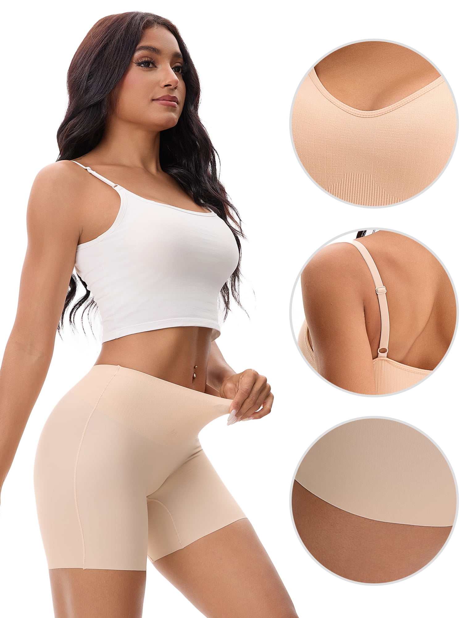 Unique Bargains Seamless Shapewear Slip Shorts Slimming Underwear L Beige