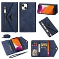 thumbnail image 1 of Nalacover for iPhone 14 Plus Wallet Case,360 Protection PU Leather and Soft TPU Magnetic Flip Folding Kickstand Card Slots Zipper Pocket Shockproof Cover with Crossbody Shoulder Strap.Blue, 1 of 15