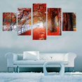 thumbnail image 4 of Hd Imprime des Tableaux de Toile Modulaires 5 Pièces Arbres Rouges Peintures de la Forêt Décidues Rue Voir la Maison Décor Mur Art Affiche Travail, 4 of 6