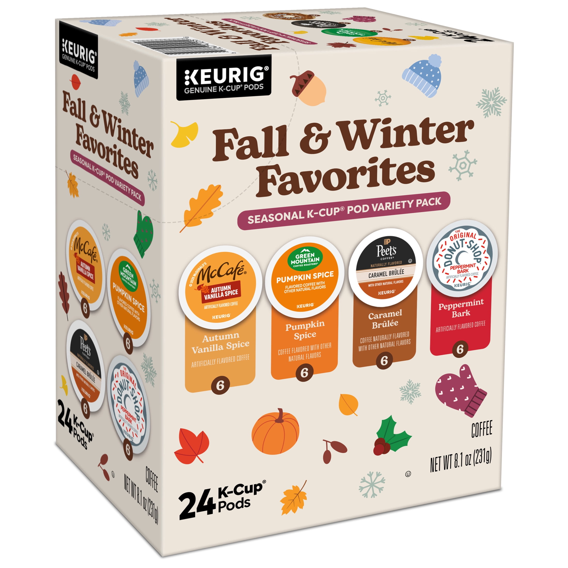 Keurig, Fall & Winter Favorites Seasonal Variety Pack Flavored K-Cup Coffee Pods, 24 Count