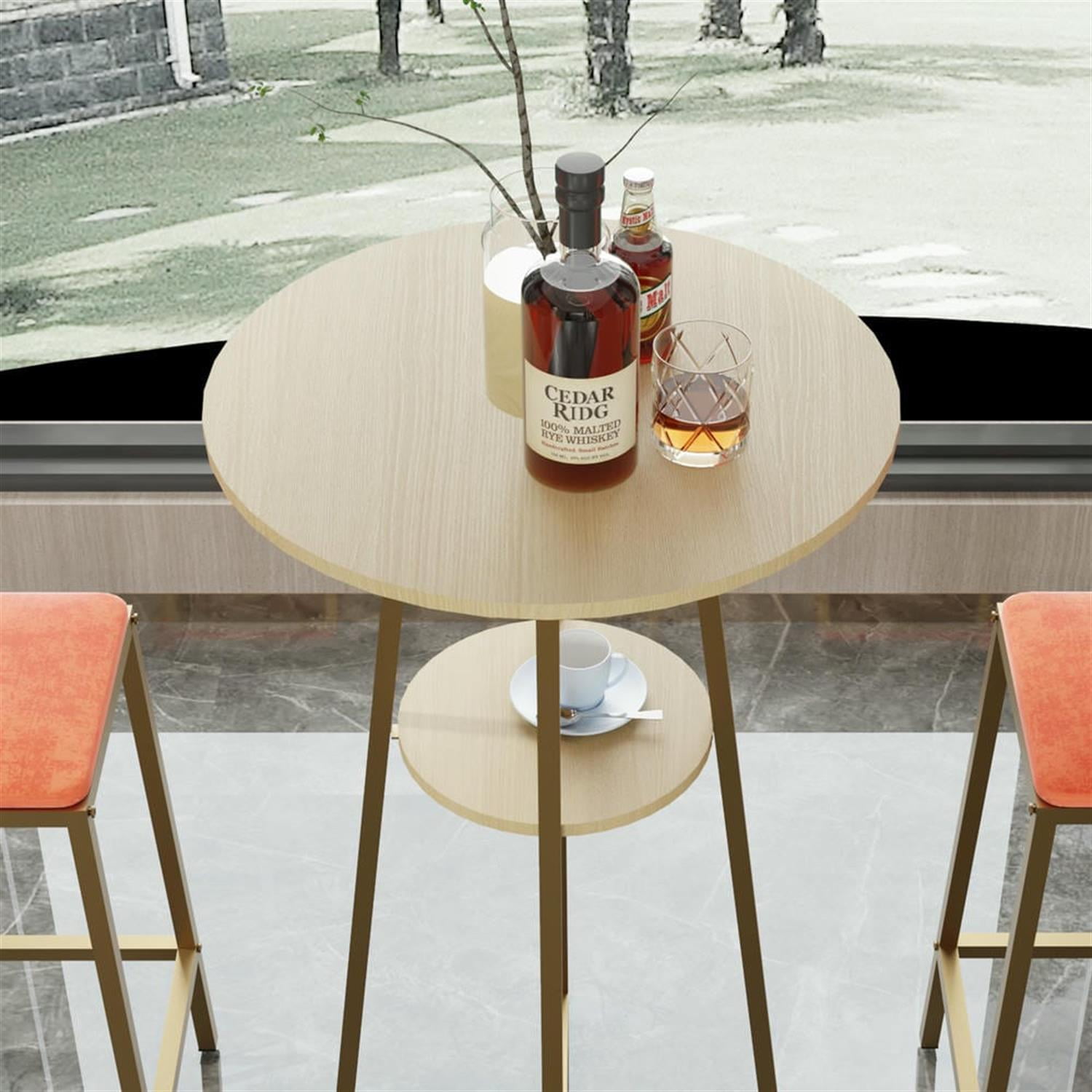 Demi Bonn 3-Piece Dining Table Set with 2 Upholstered Chairs and Storage, Kitchen Bar Table Furniture Sets for Dining Room, Apartment, Orange