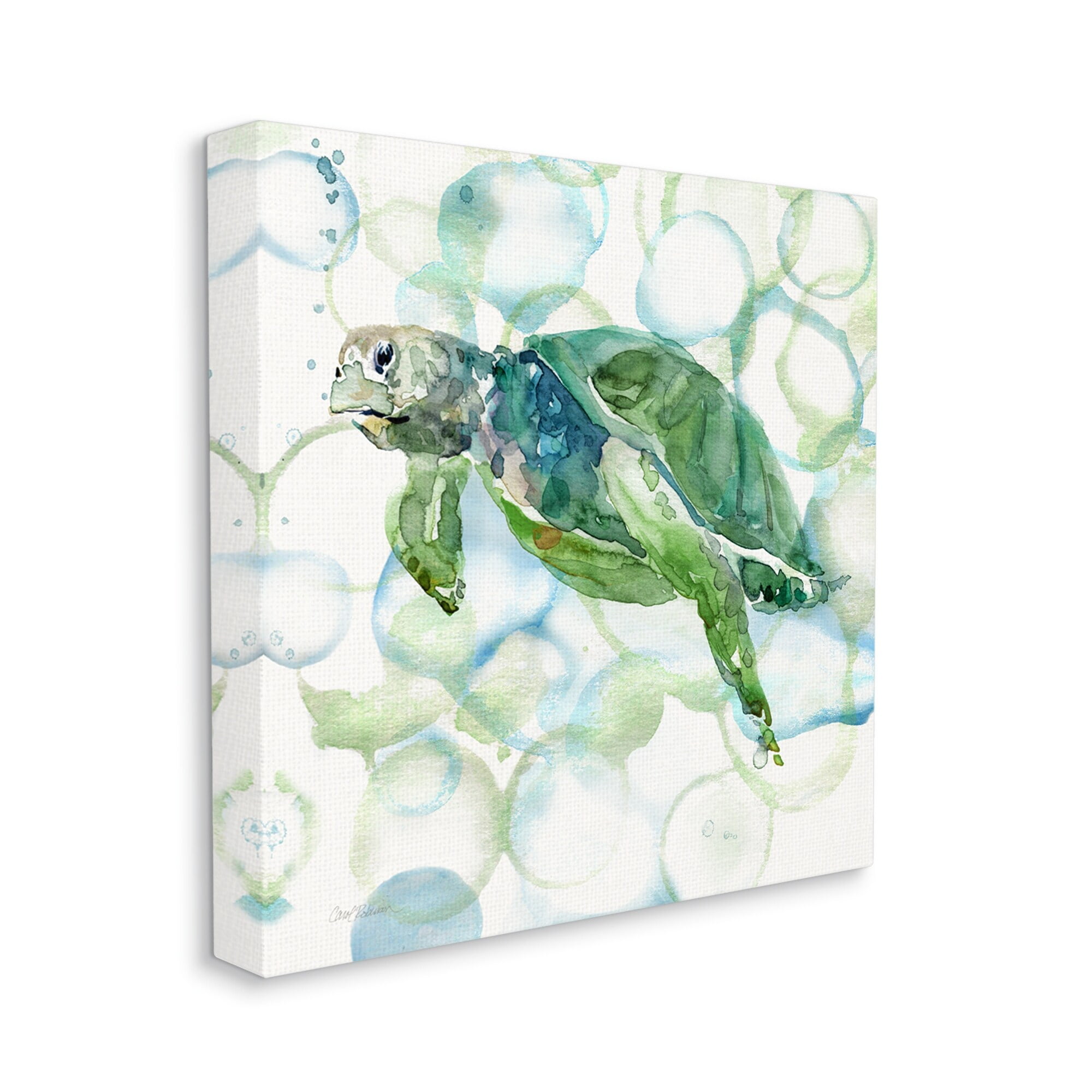 Stupell Industries Watercolor Sea Turtle Swimming Ocean Water Bubbles Painting Gallery Wrapped Canvas Print Wall Art, Design by Carol Robinson