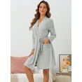 thumbnail image 2 of DARING DIVA Knit Robes Ribbed Tie Waist Knee Length Sleepwear M Gray, 2 of 6