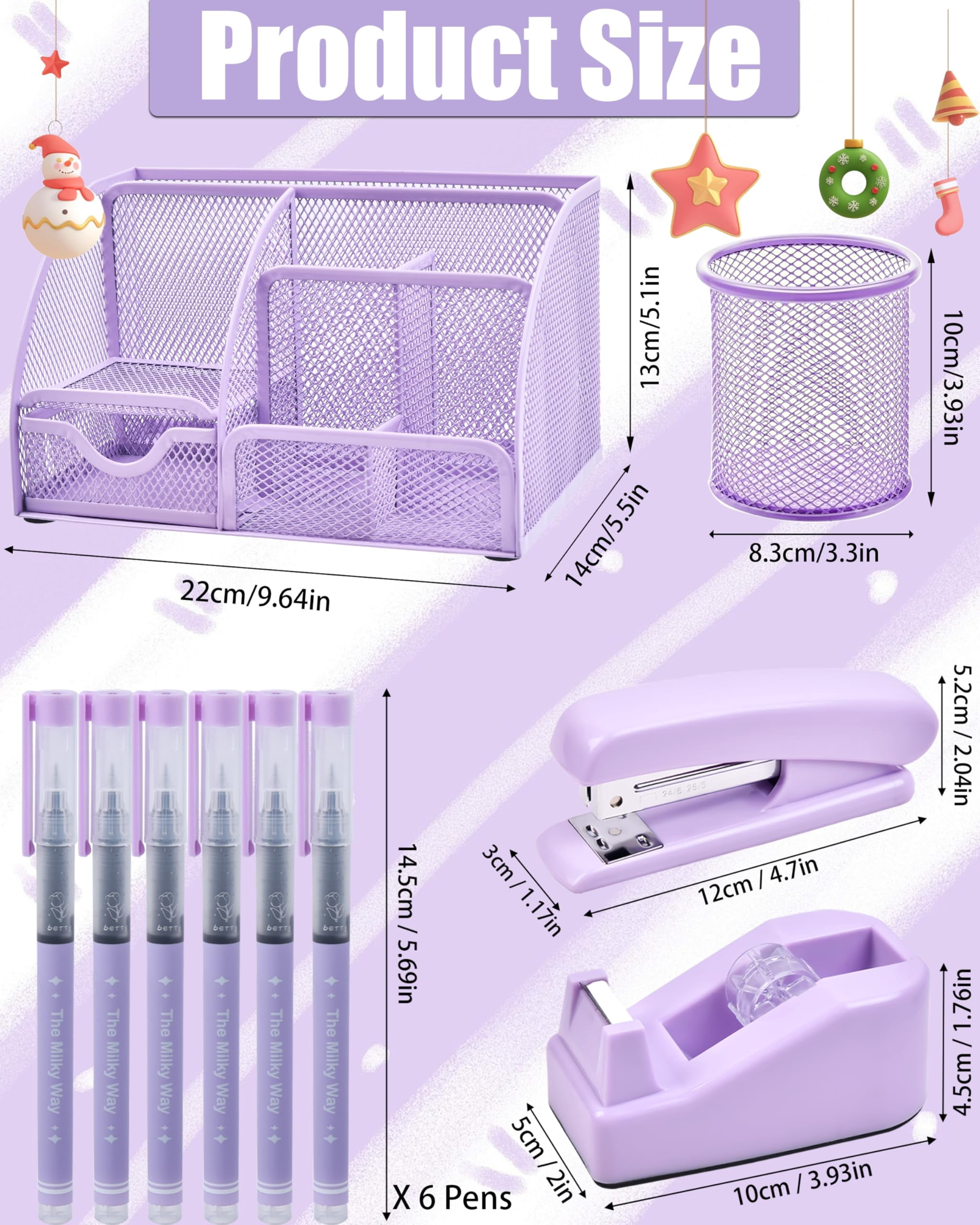 Purple Desk Accessories  26pcs Office Supplies And Organizers With Tape Dispenser Stapler Staple Remover Ect Gift Box Packaging