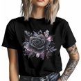 thumbnail image 4 of Camisetas casuales de manga corta con estampado de flores negras en acuarela para hombre. Camisetas gráficas., 4 of 8