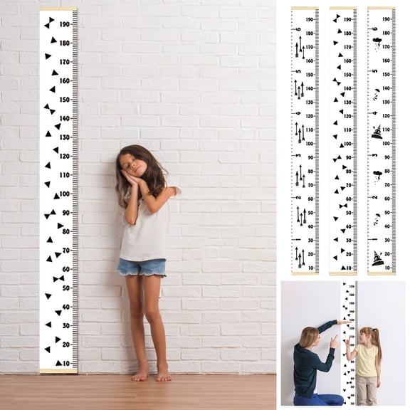 Kids Chart Wall Hanging Ruler, Scandinavian Minimalist Canvas Height Chart for Nursery & Kids Room Decor (200 x 20 cm)