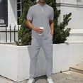 thumbnail image 4 of Birdeem Men Sets Shirt and Shorts Mens Leisure Sports Set Short Sleeve Knitting Split Solid Color Two-Piece Round Neck Top Set, 4 of 12