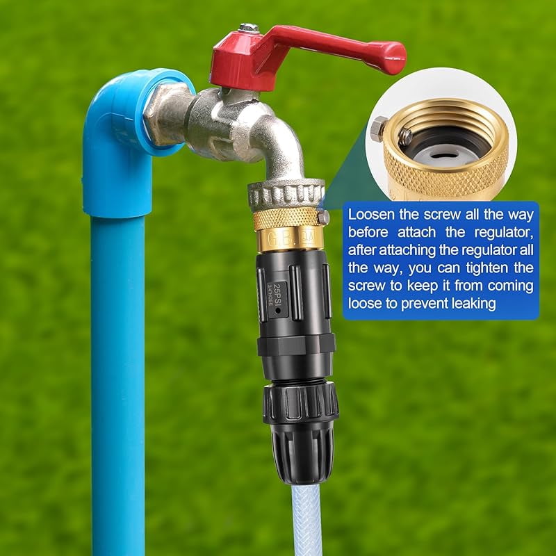 1 Set 25 Psi Drip Irrigation Faucet Adapter Kit 1/2'' Irrigation Tubing to 3/4'' Faucet Water Pressure Regulator Backflow Preventer with Filter, Drip Irrigation System Parts (25 Psi)