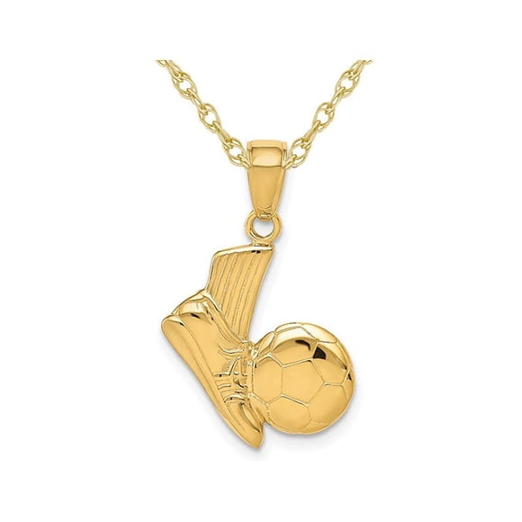 14K Yellow Gold Kicking Ball Charm Pendant Necklace with Chain