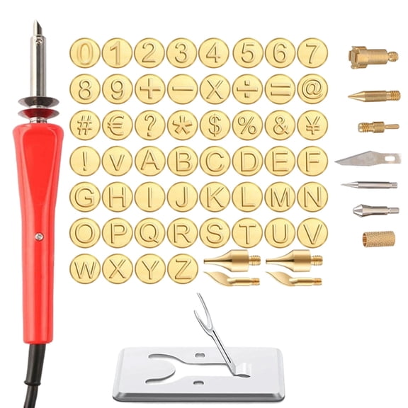 65PC DIY Wood Leather Burning Set,26 Letters Copper Mold,Wood Burning Tip Kit,Copper Letter Number Soldering Iron Stencils,Embossing Carving Head Tools,Wood Burning Kit Letter Wood Pyrography Head