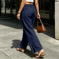 thumbnail image 4 of Women Dress Pants Wide Leg New Wide Leg Beach Pants for Women Summer Cooling Pleated Pants with Pockets High Waist Drawstring Slit Hem Casual Trousers, 4 of 7