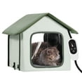 thumbnail image 1 of VEVOR Maison Chauffante Surélevée pour Chat Abri Extérieur pour Chaton avec Coussin Chauffant Vert (S), 1 of 9