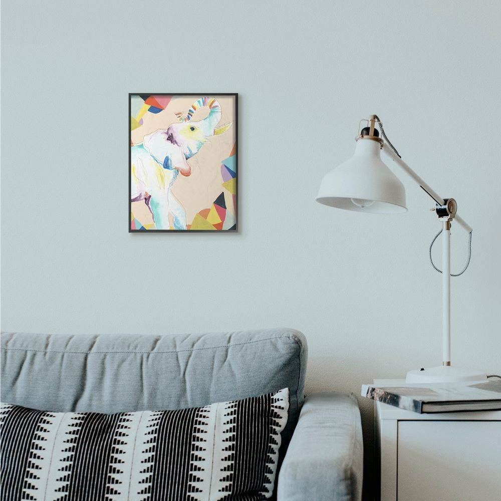 Stupell Industries Colorful Abstract Elephant Animal Rainbow Drawing Framed Giclee Texturized Art by June Erica Vess