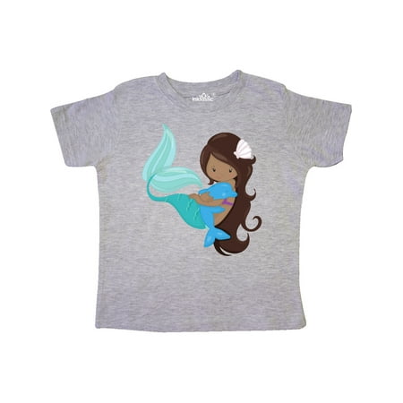 

Inktastic African American Mermaid With Brown Hair Dolphin Gift Toddler Toddler Girl T-Shirt