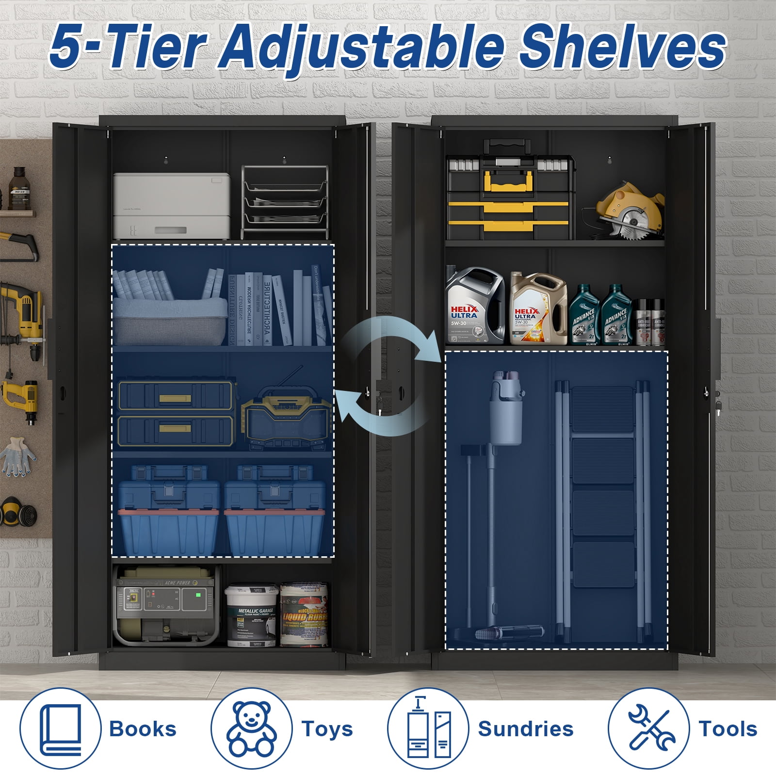 Marcree 71''H Metal Storage Cabinet, Locking Black Steel Cabinet with Doors and Shelves, Metal Cabinets for Garage, Kitchen Pantry,Tall File Cabinet for Home Office