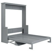 Euroco Queen Size Murphy Bed with Desk and Shelves, Convertible Wall Bed into Cabinet for Living Room, Easy Open and Close, Gray
