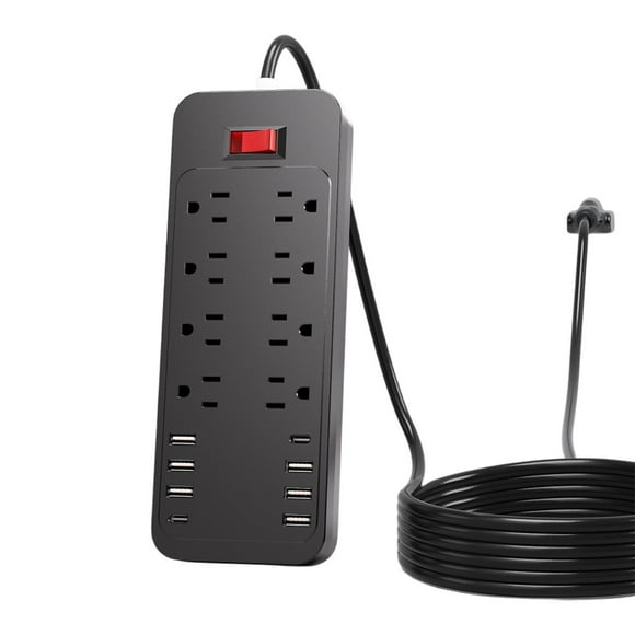 Us Standard 2500W Power Strip Household Extension Board Socket With Control Buttons 8 Socket 6 Usb Ports 2 Type-C Ports Plug Board