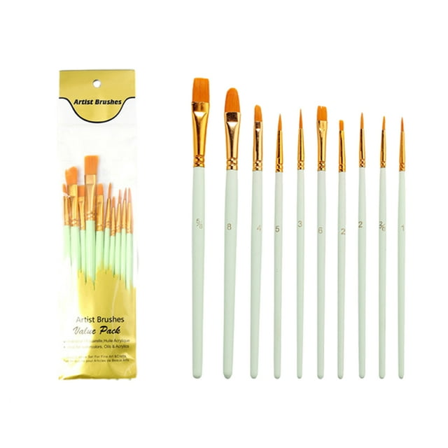 Sidaley 10 piezas diferentes formas punta redonda puntiaguda conjunto de pinceles de pintura artistas trazos suaves pincel de aceite suave Kits de experimentos de química Té verde