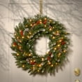 thumbnail image 2 of National Tree Company Pre-Lit Artificial Christmas Wreath, Green, Frosted Berry, Clear Lights, Decorated with Pine Cones, Berry Clusters, Frosted Branches,  24 Inches, 2 of 4