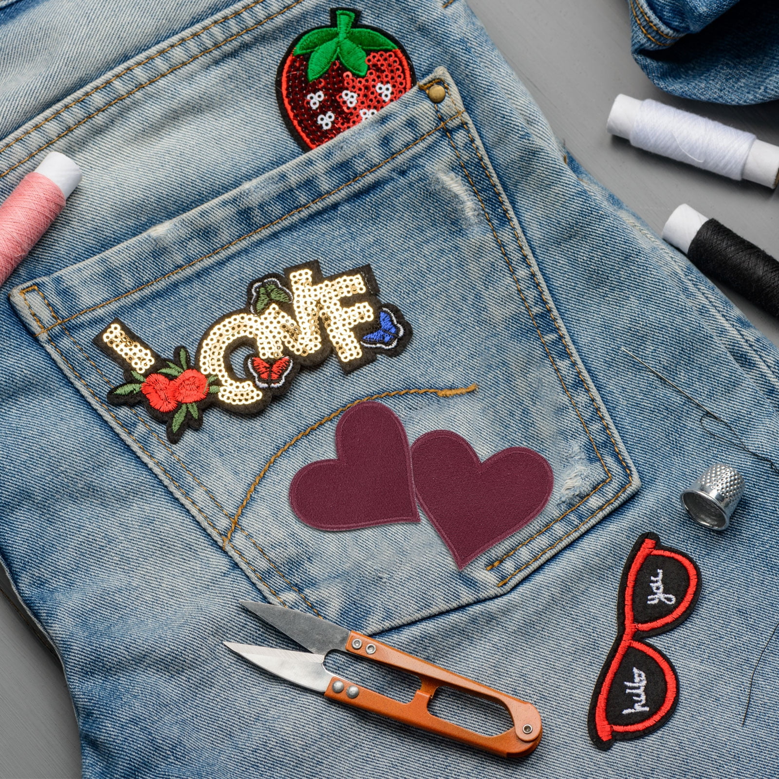 Heart Shaped Iron on Patches 6.8x7cm Embroidered Sew Patches Appliques for Clothing Repair Backpack Shoes Decoration Wine Red 120Pcs