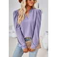 thumbnail image 2 of Split V Neck Pleated Shoulder Long Sleeve Textured Blouse for Women Purple Medium, 2 of 5