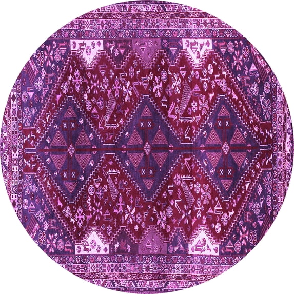 Ahgly Company Machine Washable Indoor Round Persian Purple Traditional Area Rugs, 4' Round