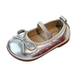 thumbnail image 2 of Girls' Solid Color Bow Princess Shoes, Simple Round Toe Soft Sole Mary Janes, Great for Parties, School, and Daily Casual Wear Silver 4-4.5 Years, 2 of 9
