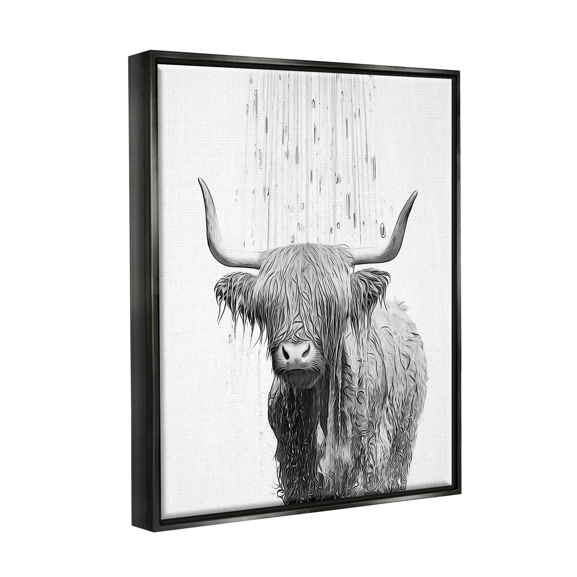 Stupell Industries Cattle Bathroom Splash Animals & Insects Painting Black Floater Framed Canvas Art Print Wall Art, 17 x 21